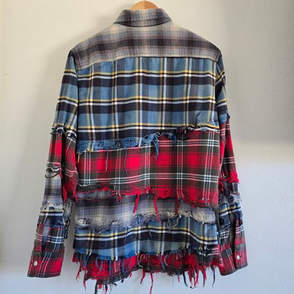 R13 Plaid Piece Long Sleeve Button Up Shirt Mens XS/ Womens M Patchwork - Picture 4 of 12